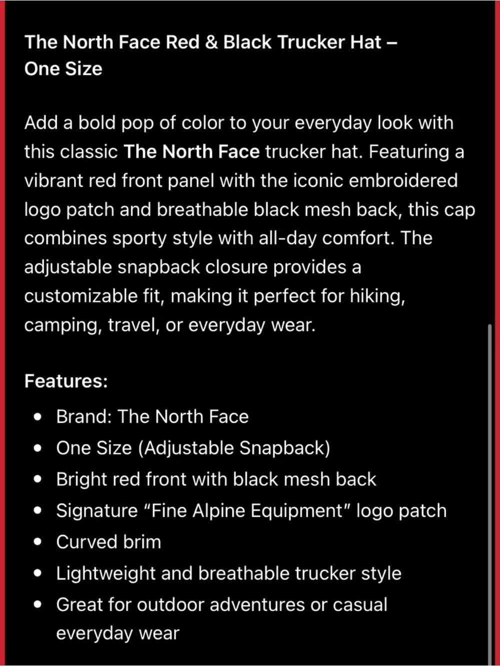 The North Face Bright Red and Black Trucker Hat